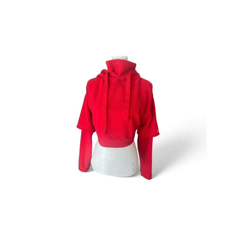 Alo Yoga Womens Red Cropped Double Layer Sleeve Hoodie Sweatshirt Size S